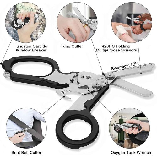 Emergency Response Trauma Shears, Stainless Steel Foldable Scissors Pliers, Outdoor Camping Rescue Scissors Glass Breaker Tool