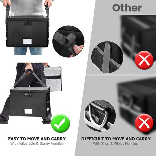Opastry File Box with Lock 5200°F, 6 Layers of Functional Materials of Fireproof Document File Organizer Box with Water-Resistant Zipper & Adjustable Handle (Black, Grey)
