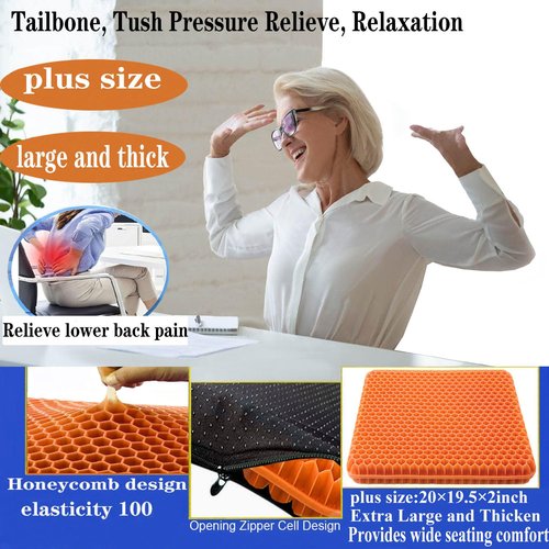 Plus Size Gel Seat Cushion for Long Sitting, Extra Large and Thick Gel Seat Cushion for Pressure Relief for Back, Sciatica, Hip, Tailbone Pain, Used for the Office, Truck, Wheelchair.(Orange)
