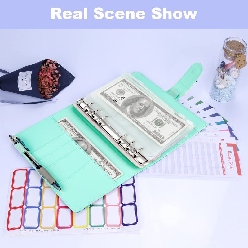 Budget Binder with Zipper Envelopes, Money Organizer for Cash, PU Leather A6 Binder with Cash envelopes for Money Saving and Organizer,Cash Envelopes for Budgeting,Budget Planner Book-Retro Abstract