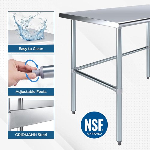 NSF Certified Stainless Steel Work Table | 60" x 24" Open Base Utility Table with Galvanized Legs for Kitchens & Labs