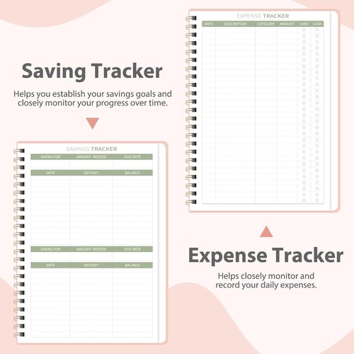 Budget Planner | A5 Monthly Expense Tracker Notebook - Financial Organizer with Pockets & Stickers - Pink