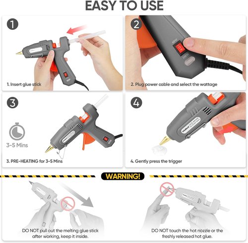 ROMECH Full Size Hot Glue Gun - 60/100W Dual Power with 21 Hot Glue Sticks & Storage Case | Fast Preheating for Crafting & Repairs (Gray)