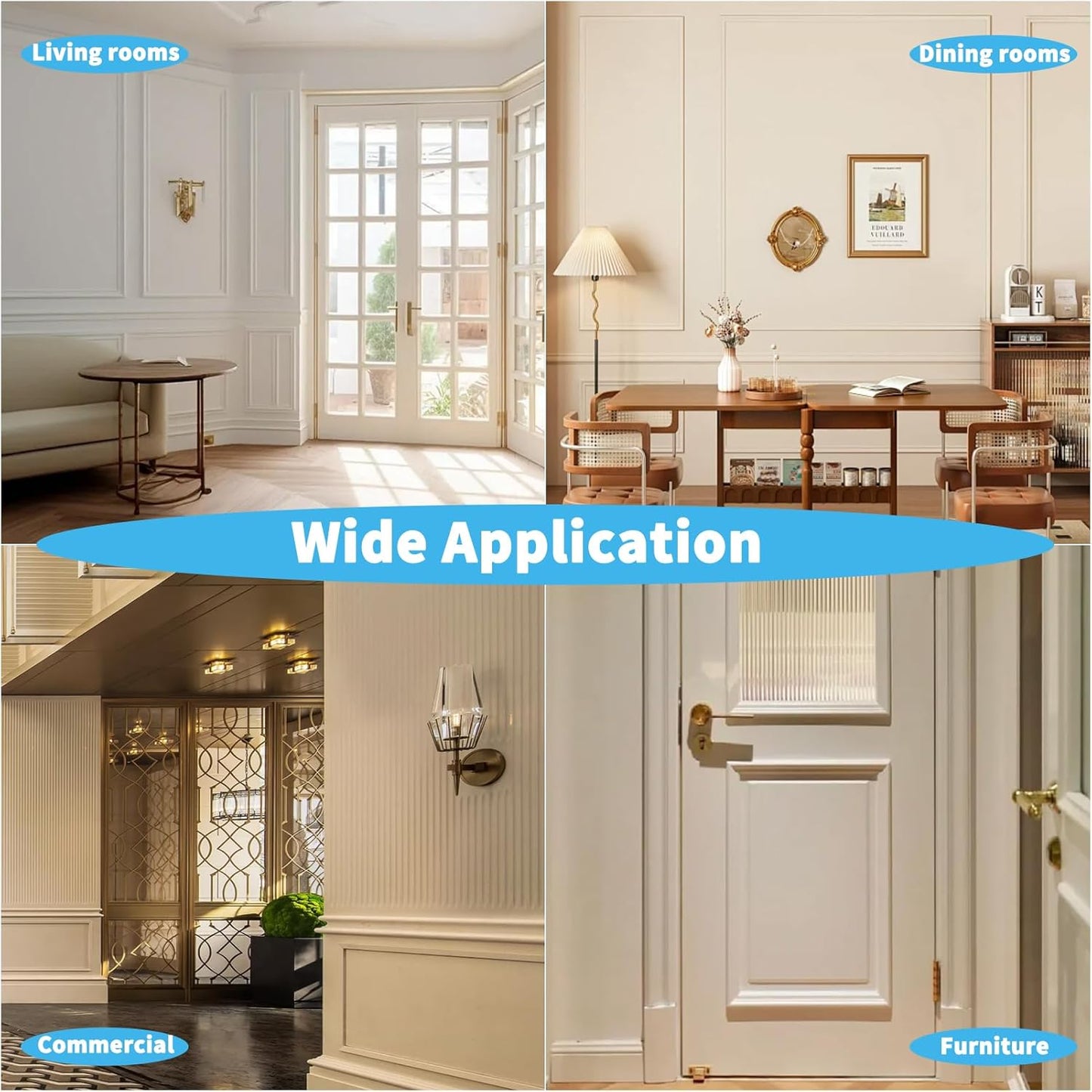 Art3d Wainscoting Panels Set - Pre-Cut Wall Molding for Easy Interior Décor | Antique Gold, 6 Pcs