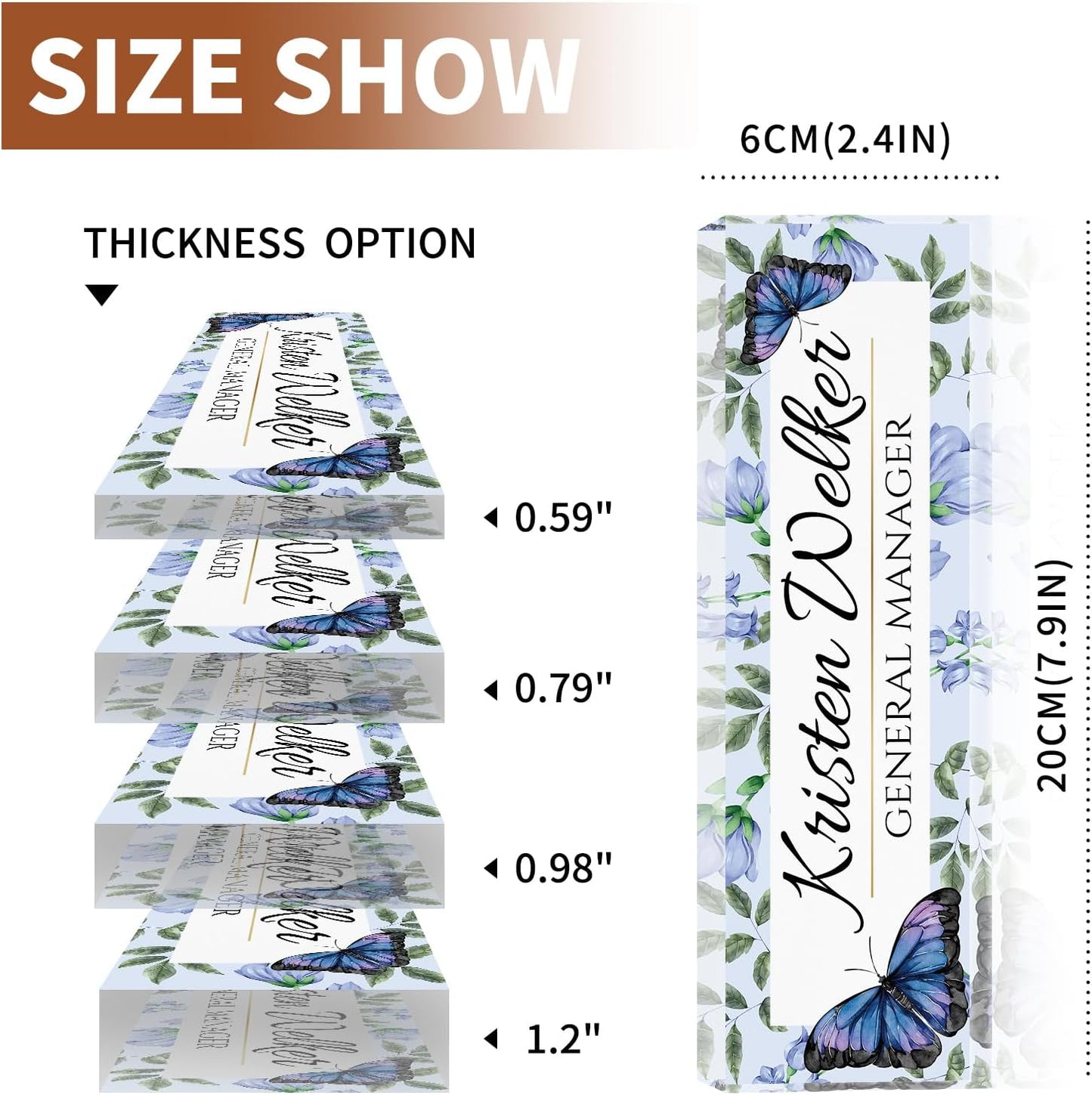 Skiennix Personalized Desk Name Plate - Custom Acrylic Office Sign for Employee Appreciation | Blue Butterfly Design