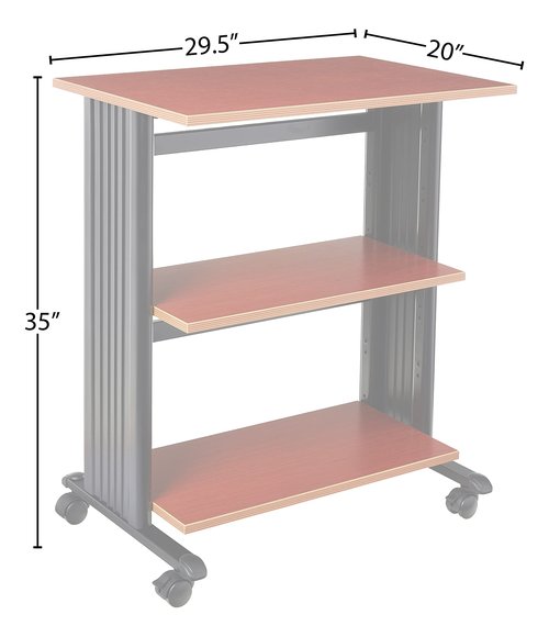 Safco Muv Adjustable Printer Stand 1881CY, Cherry Top, Black Frame, Swivel Wheels, Two Adjustable Shelves