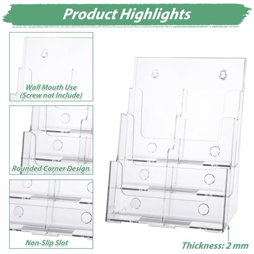 CYEAH Acrylic Brochure Holder, Clear 3 Tier Magazine Holder, Brochure Display Stand with Removable Divider, Countertop Literature Holder for 8.5x11 & 4 x9 Inches Brochure, Flyer, Pamphlet