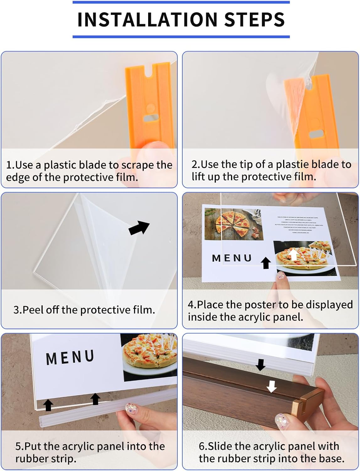 Acrylic Sign Holder - 8.5 x 11 Horizontal Display Frame for Restaurants & Offices | 3 Pack