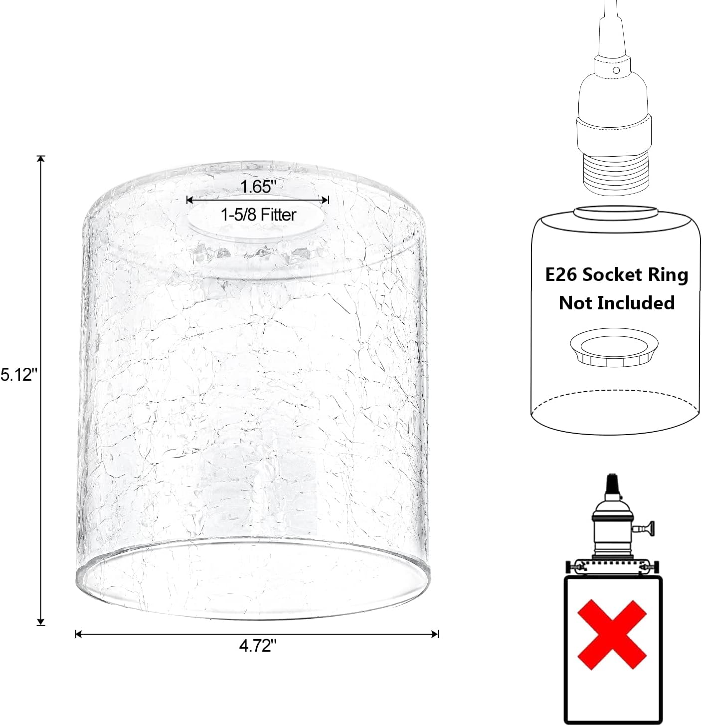 1 Pack Seeded Clear Glass Lamp Shade Replacement Glass Shade for Pendant light, Floor lamp, Desk lamp,Wall Sconces and Bathroom Vanity lights.1-5/8-Inch Fitter Opening
