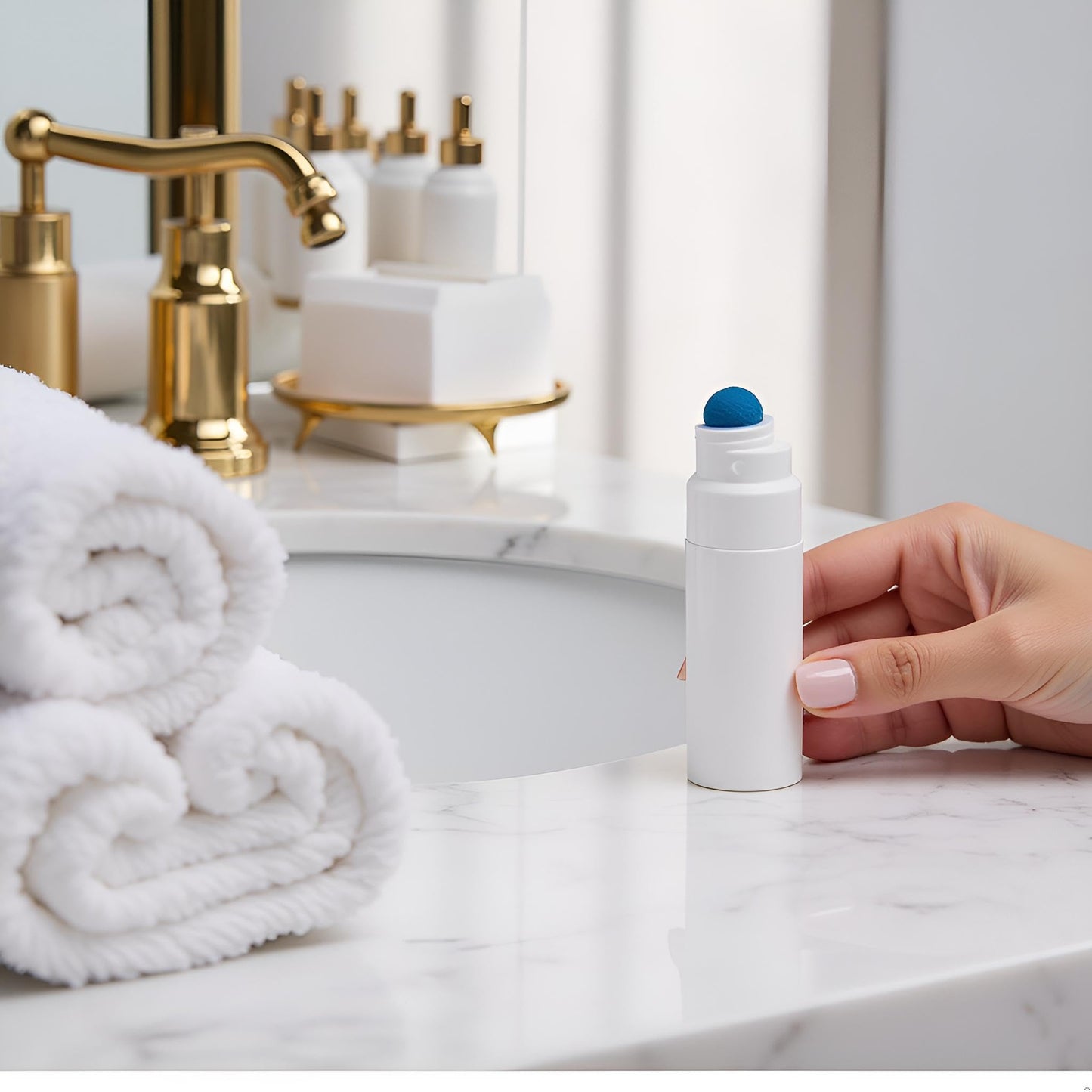 Czhotg 4Pcs White 50 ml Sponge Head Plastic Liquid Applicator Bottles with Sponge Refillable Deodorant Bottles for Cosmetic Essential Oil Pump Dispensers Refillable Containers, Pump Dispensers