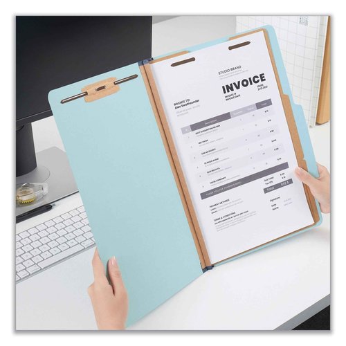 Universal Six-Section Classification Folders, Heavy-Duty Pressboard Cover, 2 Dividers, 6 Fasteners, Legal Size, Light Blue, 20/Box