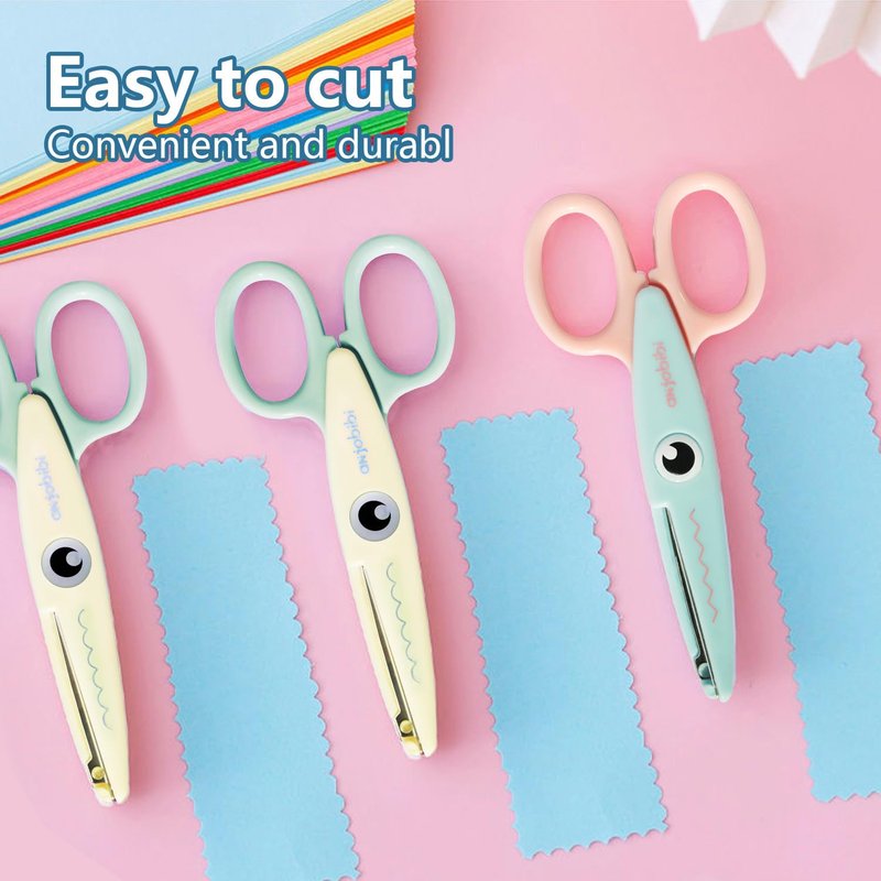 ANJOBIBI,Scissors for Crafting (2-Pack)-Decorative Pattern Edge Craft Scissors,Suitable for Fun DIY Scrapbooking Crafting Projects for Kids Adults (Beige+blue)