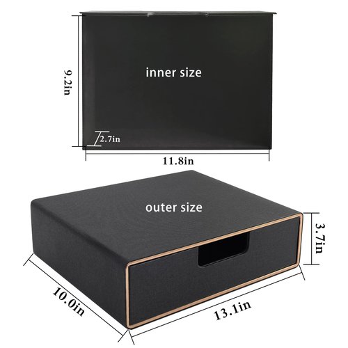 XNONE PU Leather Stackable Organizer Drawer,Executive Office Supplies Desktop Filing A4 File Cabinet/Holder for Jewelry/Bill/Paper/Documents/Makeup Home Decor Stationery Storage Box,Black