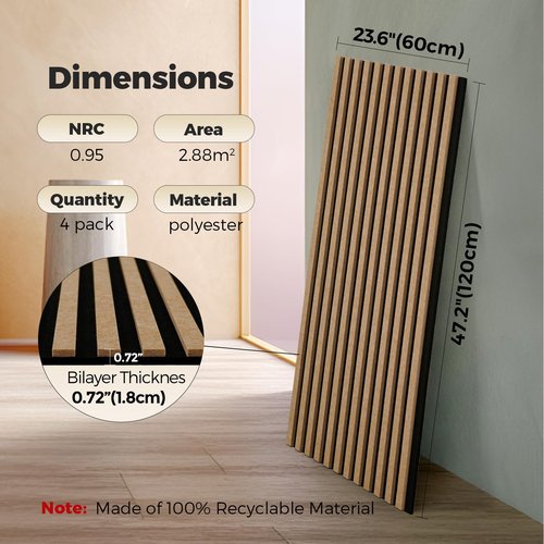 Keemute 4-Pack Bilayer Acoustic Wall Panels Large Self-Adhesive, 47.2” * 23.6” * 0.71” Soundproof Wall Panel, Acoustical Barrier of Polyester Fiber, Decorative Panels for Home&Office ,Black+Brown
