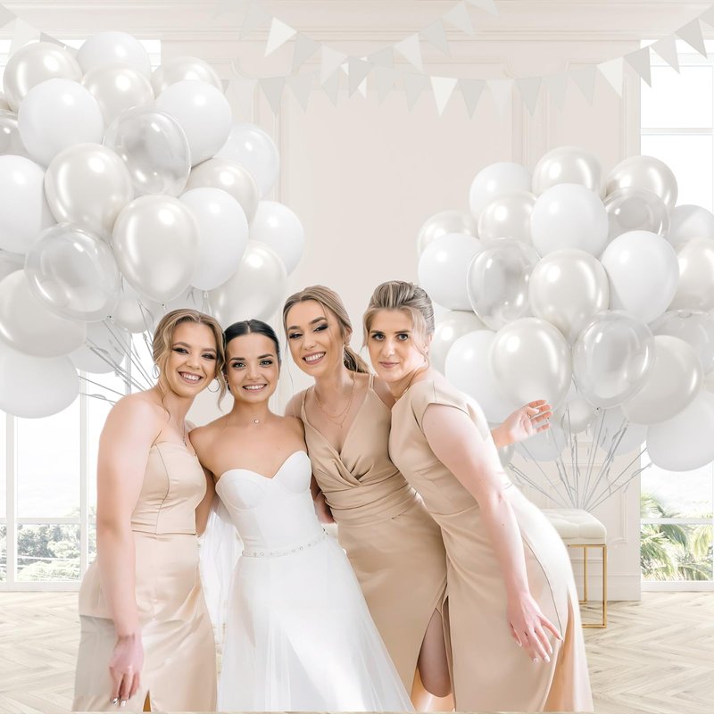 60pcs White Balloons with Clear Pearl White Balloons for Bridal Shower Wedding Bride Bachelorette Engagement Birthday Party Decorations