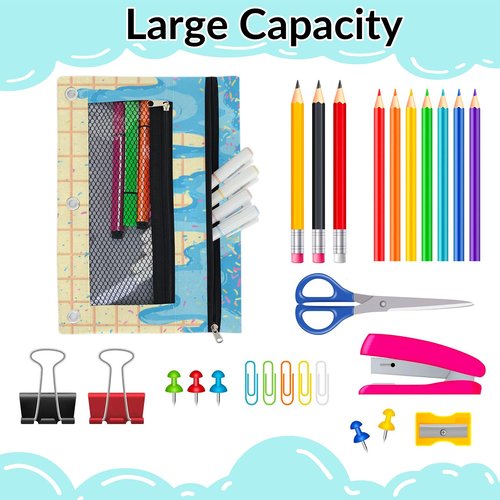 Gumuslen Blue Ice Cream Pencil Pouch for 3 Ring Binder Waffles Biscuit Pencil Case Bag with Clear Window Zipper Pockets for Kids Girls Boys Students School College Supplies 2 Pack