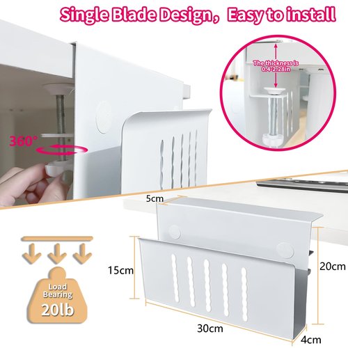 Desk Side Storage, Under Desk Storage, No Drill Steel Hanging Desk Organizer, Laptop Holder, Desk Storage Holder for Office & Home.(White)