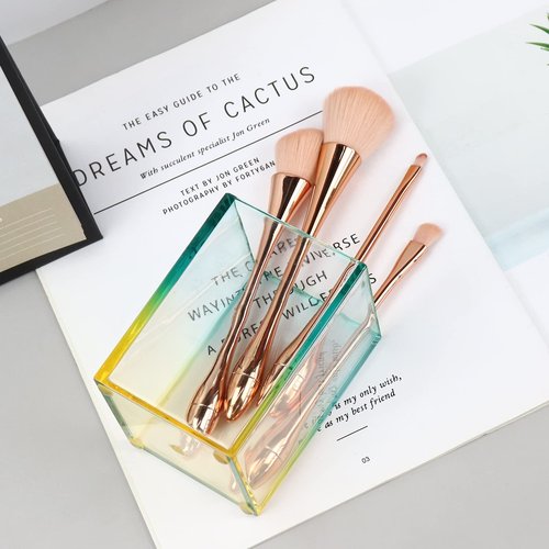 Koqye Acrylic Rose Gold Pen Holder & Memo Pad Sticky Notes Holder - Desk Organizer Set for Office & Home Decor (Yellow & Green)