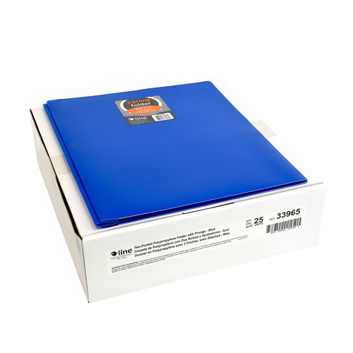 C-Line Two-Pocket Heavyweight Poly Portfolio with Prongs, For Letter Size Papers, Includes Business Card Slot, 1 Case of 25 Portfolios, Blue (33965-25)