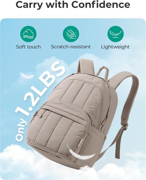 BAGSMART Women's Quilted Laptop Backpack - Water-Resistant Travel Bookbag in Puffer Rose Purple