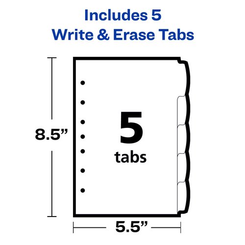 Avery Write & Erase Durable Plastic Mini Dividers for 3 Ring Binders and 7-Ring Binders, 5.5" x 8.5", 5-Tab Sets, Multicolor, 24 Sets, 120 Divider Tabs (16180)