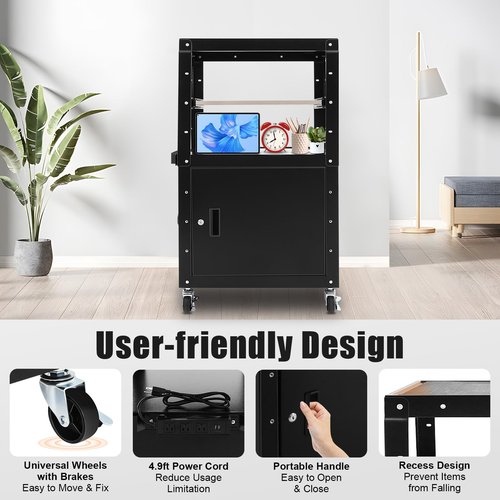 TTeralmon Adjustable Steel AV Cart with Locking Cabinet & Wheels Mobile Computer Cart with Storage Projector Cart