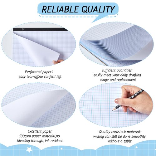 Fainne 3 Pcs Large Engineering Graph Paper Grid Graph Paper Pad Giant Drafting Pad Blueprint Sketching Graph Paper Engineer Architect Designer Mathematician Draftsman (Blue White,11x17inches)