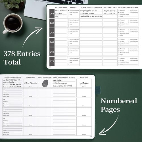 JUBTIC Notary Journal Log Book - Notary Public Journal of Notarial Acts - Notary Supplies with Privacy Guard– Horizontal, 378 Record Entries, 128 Numbered Pages, Hardcover, 10x7″ (Dark Green)