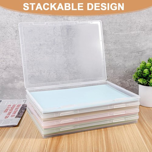 JarThenaAMCS Scrapbook Paper Storage Box 12.7 x 12.4 x 1 Inch Clear Plastic Organizer for Craft Letter Paper Cardstock Documents Office School Supplies, 4 Pack