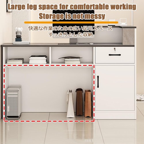 HUFIREHU Reception Desk L-Shap Cashier Front Desk Retail Counter For Checkout Office Reception Counter Curved Corner Retail Counter Cabinet For Office Beauty Salon Lobby Shop(White gray,LEFT_120CM/47.