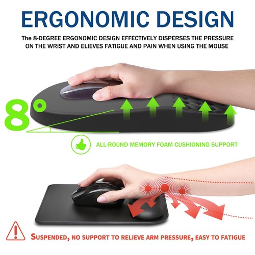 Ergonomic Mouse Pad Wrist Support, with Memory Foam & Non-Slip PU Base, Comfortable Massage Design Mouse Pad Relieve Wrist Fatigue&Pain, Suitable for Computer, Office and Home(01Black)