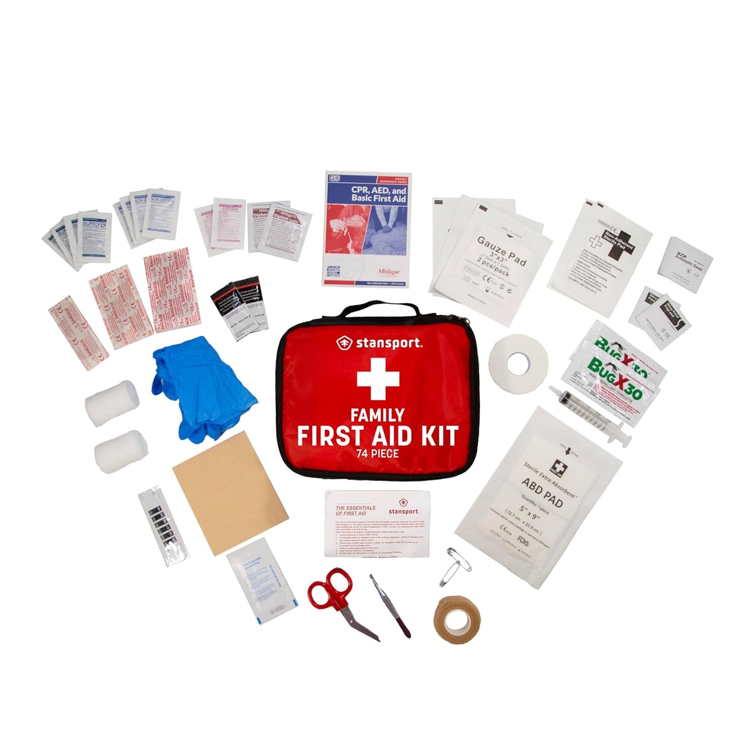 Stansport Family First Aid Kit - Comprehensive 74-Piece Emergency Essentials