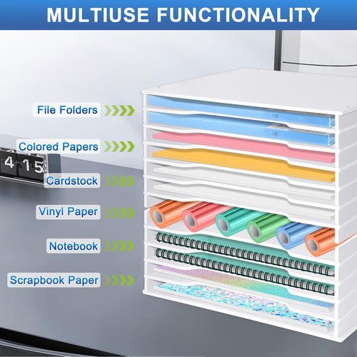 12x12 Scrapbook Paper Organizer Storage,12 Tier Desk File Organizer with Adjustable Shelves,Desktop 12 Slots File Sorter Storage Wide Document Holder Cabinets Letter Mail Tray for Home SchoolOffice