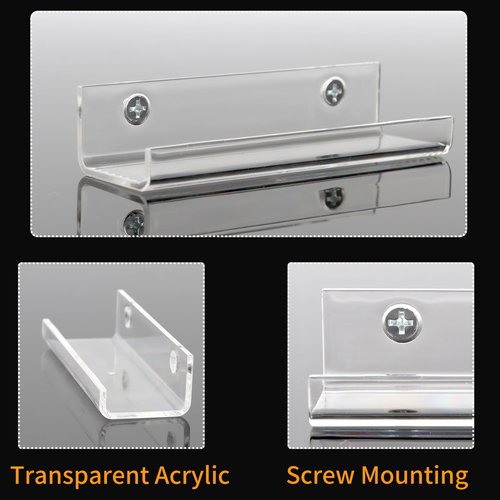 Jansburg 6 Pack Clear Vinyl Record Shelf Wall Mount Acrylic Album Display Holder Storage Hanger CD Floating Shelf for Home Office, 4 Inch