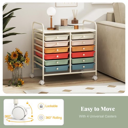 RELAX4LIFE 12-Drawer Rolling Storage Cart - Mobile Utility Cart on Wheels for School Classroom Teacher Office Salon, Paper File Art Supply Craft Organizer, Rolling Cart with Drawers (Macaron)