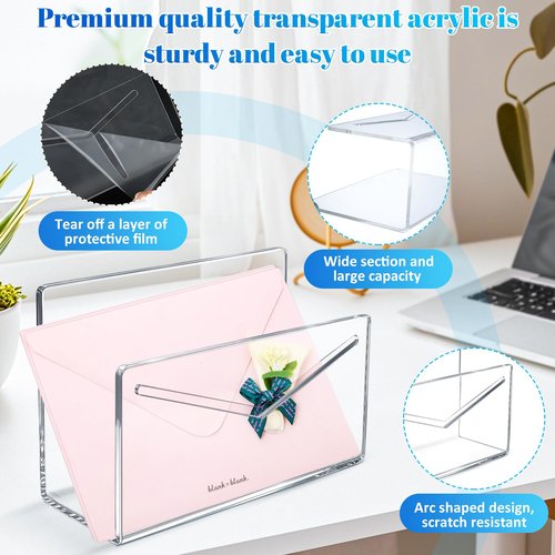 juciasouul 6 Pcs Acrylic Mail Holder, Clear File Letter Organizer, Vertical Envelope Mail Holder, Mail Organizer Countertop Bill Holding Sorter for Desk, Home, Office, School