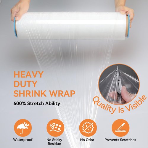 ADAYM Stretch/Shrink Wrap Roll 18" x 1500' - Industrial Plastic Wrap for Moving, Heavy Duty 80 Gauge, 600% Stretch for Packing, Pallets, Shipping&Furniture Protection-4 Rolls