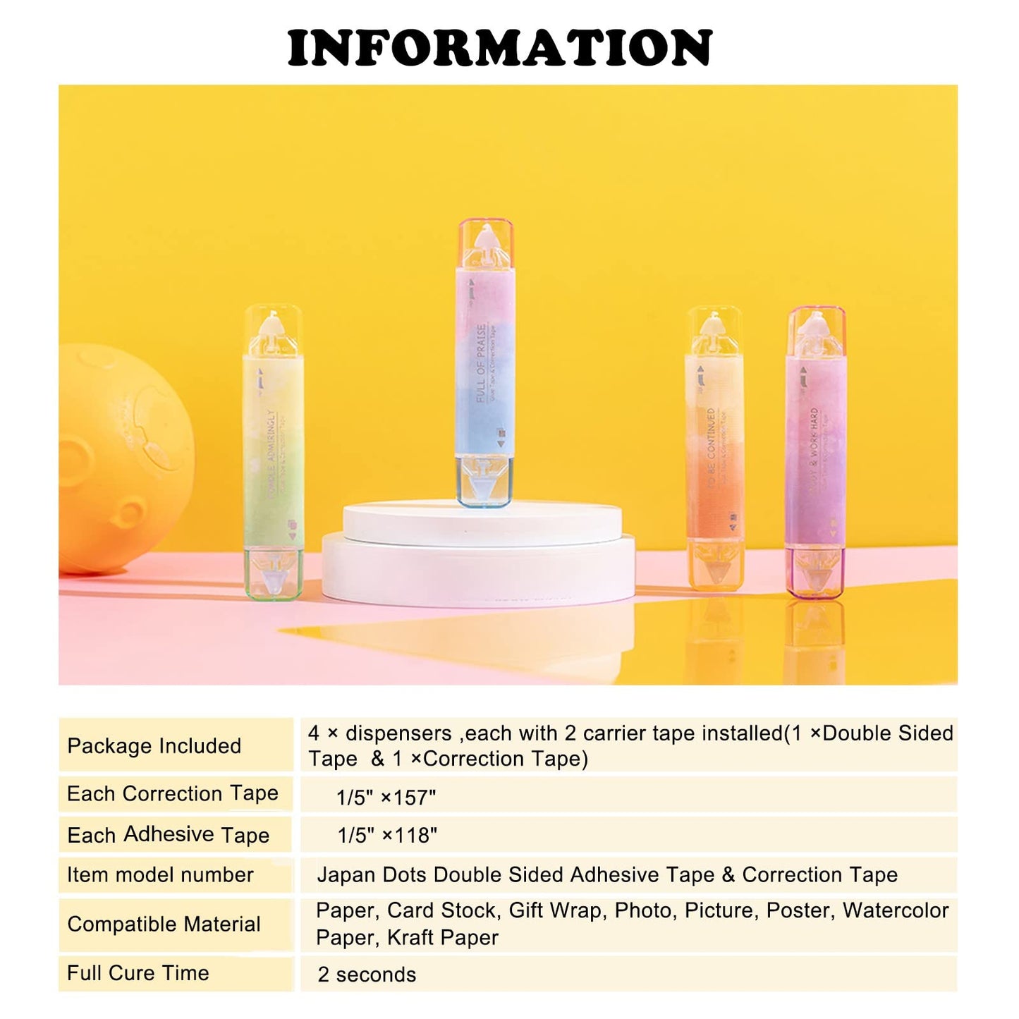 BITOSEE 2 in 1 Correction Tape and Double Sided Tape Roller, Cute Quick Dry Japan Correction Tape, with Permanent Scrapbook Adhesive Tape Dispenser, for School Office Supplies(SH-C)