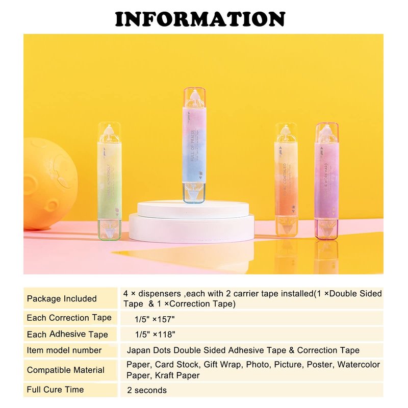 BITOSEE 2 in 1 Correction Tape and Double Sided Tape Roller, Cute Quick Dry Japan Correction Tape, with Permanent Scrapbook Adhesive Tape Dispenser, for School Office Supplies(SH-C)