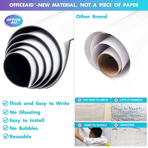 Flexible Large Dry Erase White Board Roll, 41x48 Inch Jumbo Sticky Blank Laminated Whiteboard Paper, Big Erasable Adhesive Wall Poster Sheet for Office,Classroom