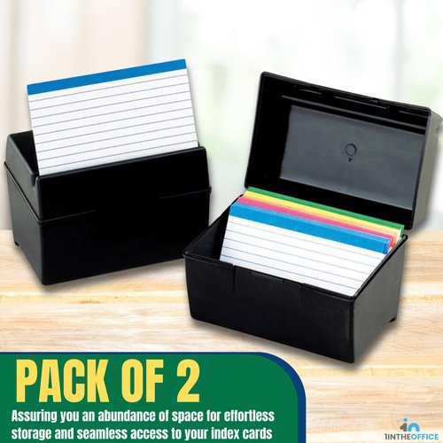 1InTheOffice Index Card Box 4x6 Index Card Holder 400 Capacity (2 Pack)