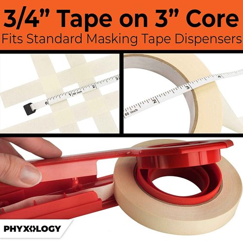 Phyxology Supply 3/4 in Pro-Grade Masking Tape. 60 Yard 12 Pack = 720 Yards of Multi-Use, Easy Tear Tape. Great for Labeling, Painting, Packing and More. Adhesive Leaves No Residue.