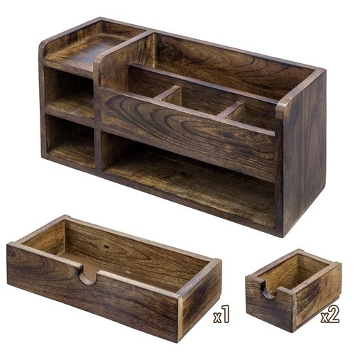 MyGift Solid Mango Wood Desktop Office Supplies Organizer with 3 Drawers, Mail Holder and Stationary Caddy for Desk Accessories Storage