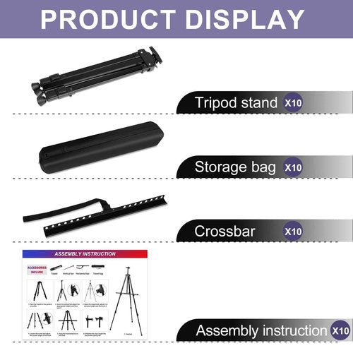 AROIC10 Pack Painting Display Easel Stand Portable Adjustable Metal Tripod Artist Canvases Height from20to66Inch Extra Sturdy forTable-Top/Floor Painting, Drawingand Displaying,Black with10StorageBag