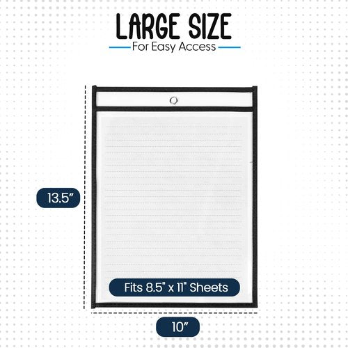 Essex Wares - 50 Pack, Black, Job Ticket Holders, 10" Wide x 13.5" Tall - Clear Plastic Shop Ticket Holders - Easy to Use, Reusable & Easy Erase Plastic Invoice Holders, Water-Resistant & Durable
