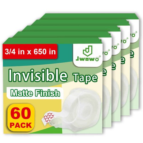 JWOWO Invisible Tape with Dispenser, Home Office Supplies and Back to School Supplies for College and Classrooms, Matte Finish, 3/4 in x 650 in, 60 Pack