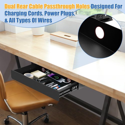 KHAMAL Under Desk Drawer Slide Out Large - Under Table Drawer 17.32" x 9.25", Pull-Out Storage Organizer With Cable Management For Home & Office