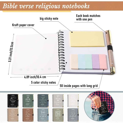 Kosiz 30 Set / 60 Pcs Christian Gifts Bulk with Pocket Spiral Religious Notebook with Sticky Notes Bible Verse Pens Prayer Journal Gifts for Church Men Women Sunday School(Boho)