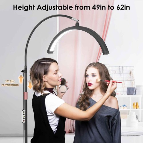 MEIAOELEC Half Moon Light for Lash Tech, Gooseneck Lash Lamp with Phone Holder for Eyelash Nail Art Tattoos Skincare, LED Floor Lamp Esthetician Light with 5 Color Temperatures & Brightness Setting