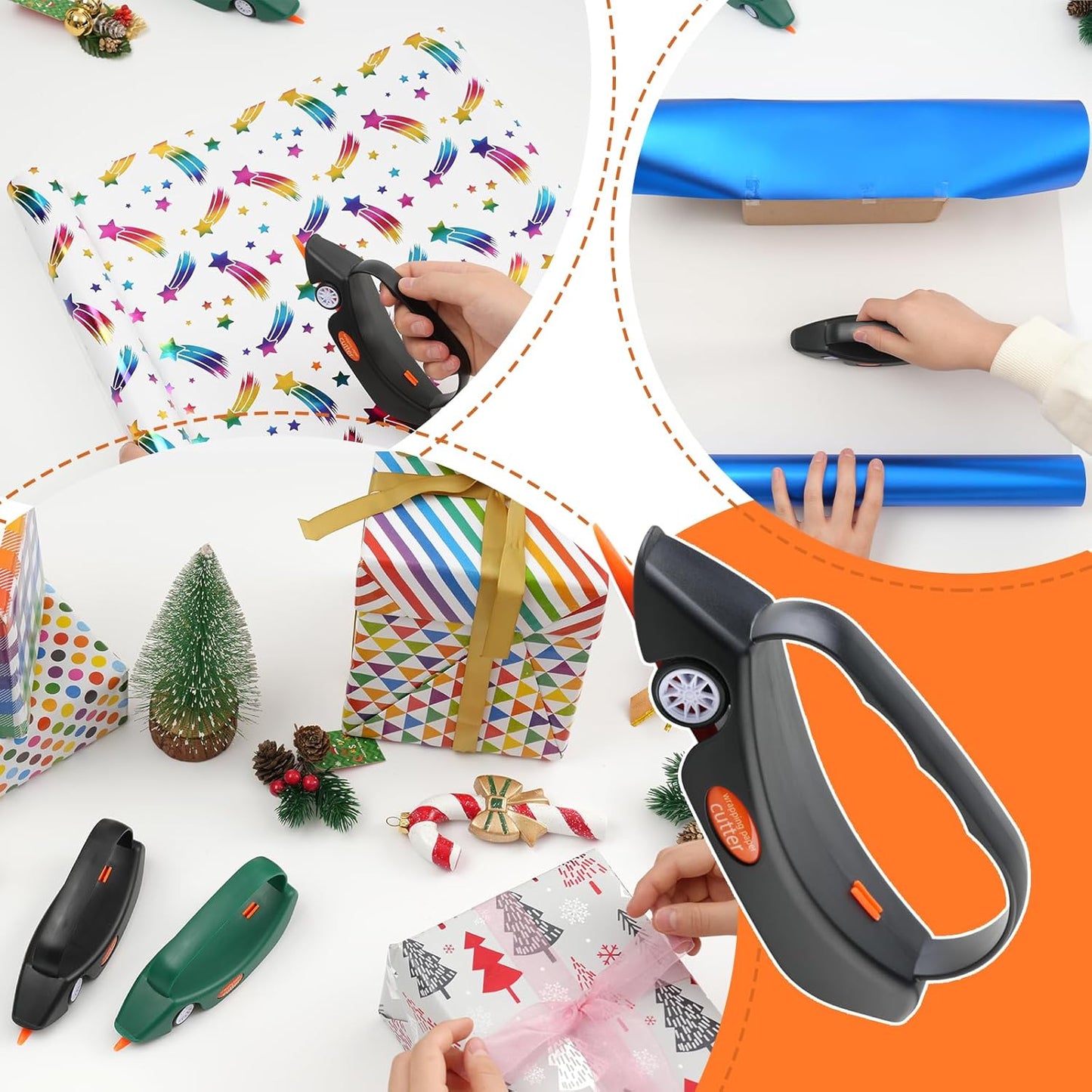 LIZAAL 2-Pack Wrapping Paper Cutter with 3 Replaceable Blades | New Gift Wrap Cutter with Wheels | Birthday and Christmas Wrapping Paper Cutter Slider for Home, Office or Classroom (Black & Green)